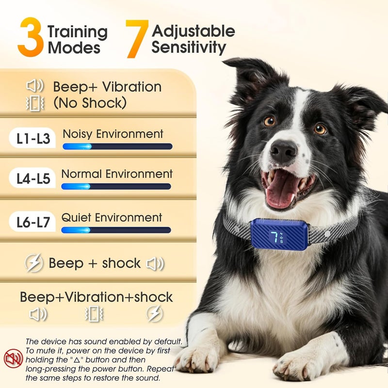 KJKZO Dog Bark Collar for Large Medium Small Dogs, Effective No-Bark Collar, Smart Barking Collar, Rechargeable Bark Collar with 7 Sensitivity, 3 Modes, Waterproof,Dark Blue - Image 3